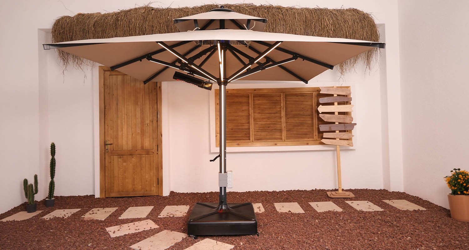 3x3 Teleskopik lux Bahçe Şemsiyesi Ledli Isıtıcılı Akrilik Kumaş