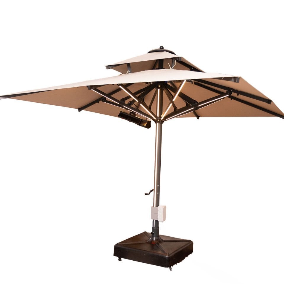 3x3 Teleskopik lux Bahçe Şemsiyesi Ledli Elektrikli Akrilik Kumaş Bej Renk