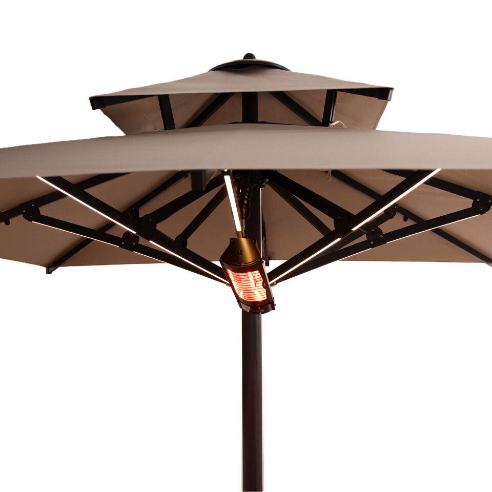 3x3 Teleskopik lux Bahçe Şemsiyesi Ledli Elektrikli Akrilik Kumaş Bej Renk