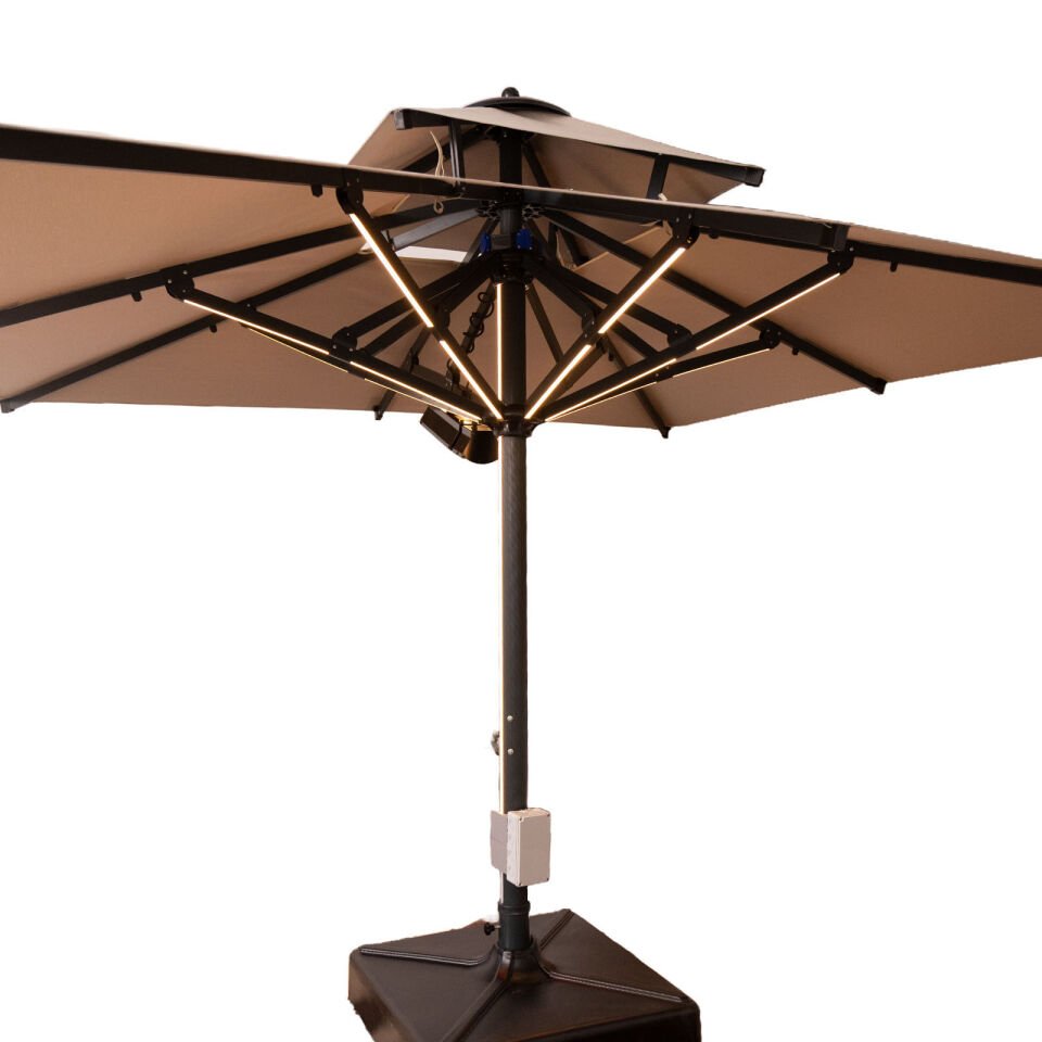 3x3 Teleskopik lux Bahçe Şemsiyesi Ledli Isıtıcılı Akrilik Kumaş Bej Renk