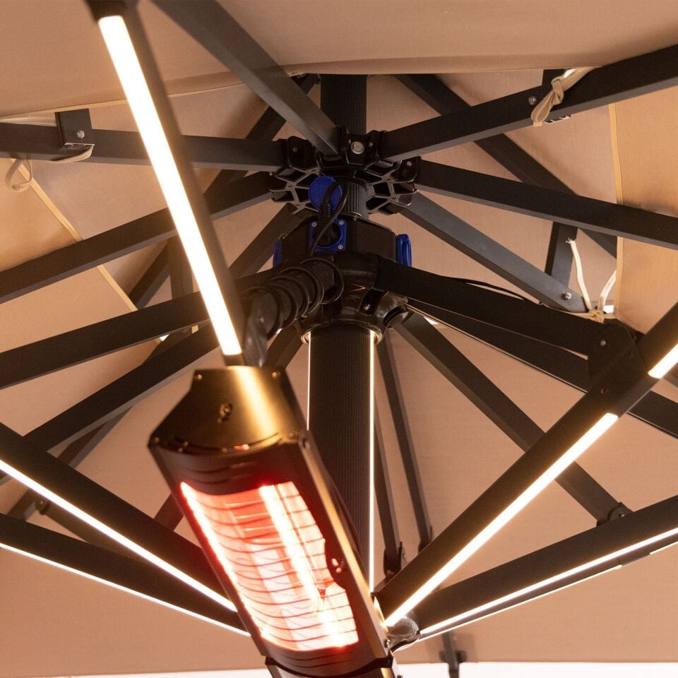 3x3 Teleskopik lux Bahçe Şemsiyesi Ledli Elektrikli Akrilik Kumaş Yeşil Renk