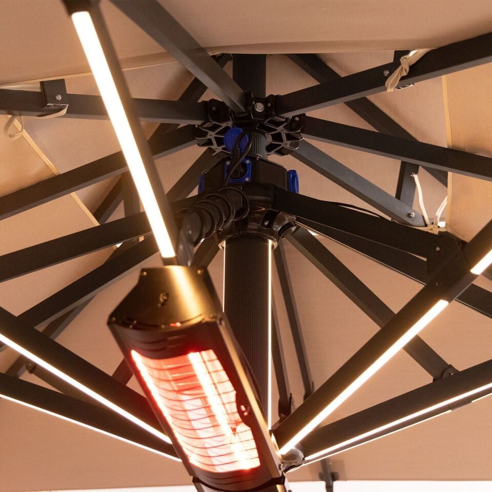 3x3 Teleskopik lux Bahçe Şemsiyesi Ledli Elektrikli Akrilik Kumaş Bordo Renk