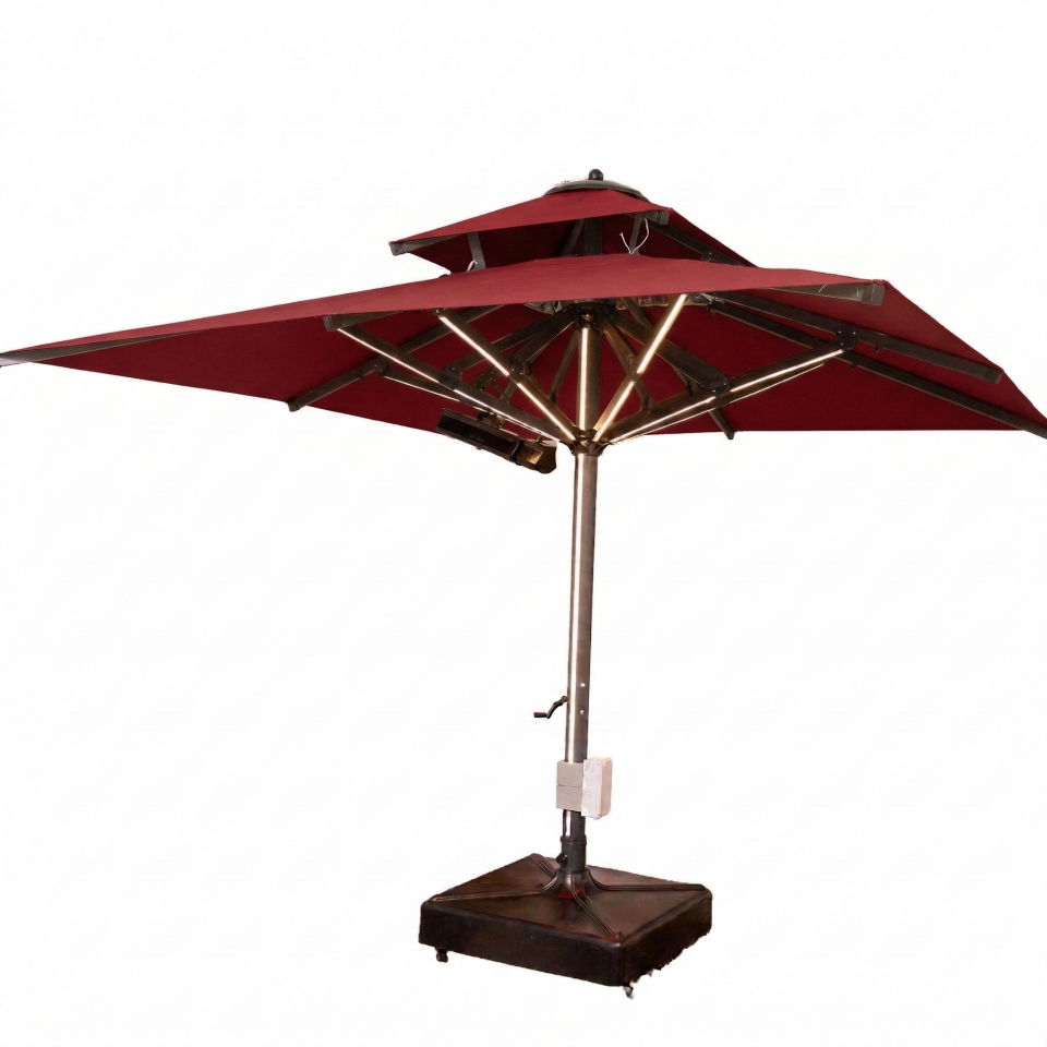 3x3 Teleskopik lux Bahçe Şemsiyesi Ledli Elektrikli Akrilik Kumaş Bordo Renk