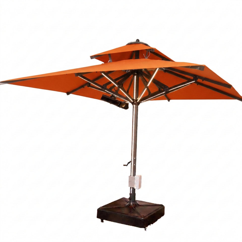 3x3 Teleskopik lux Bahçe Şemsiyesi Ledli Elektrikli Akrilik Kumaş Turuncu Renk