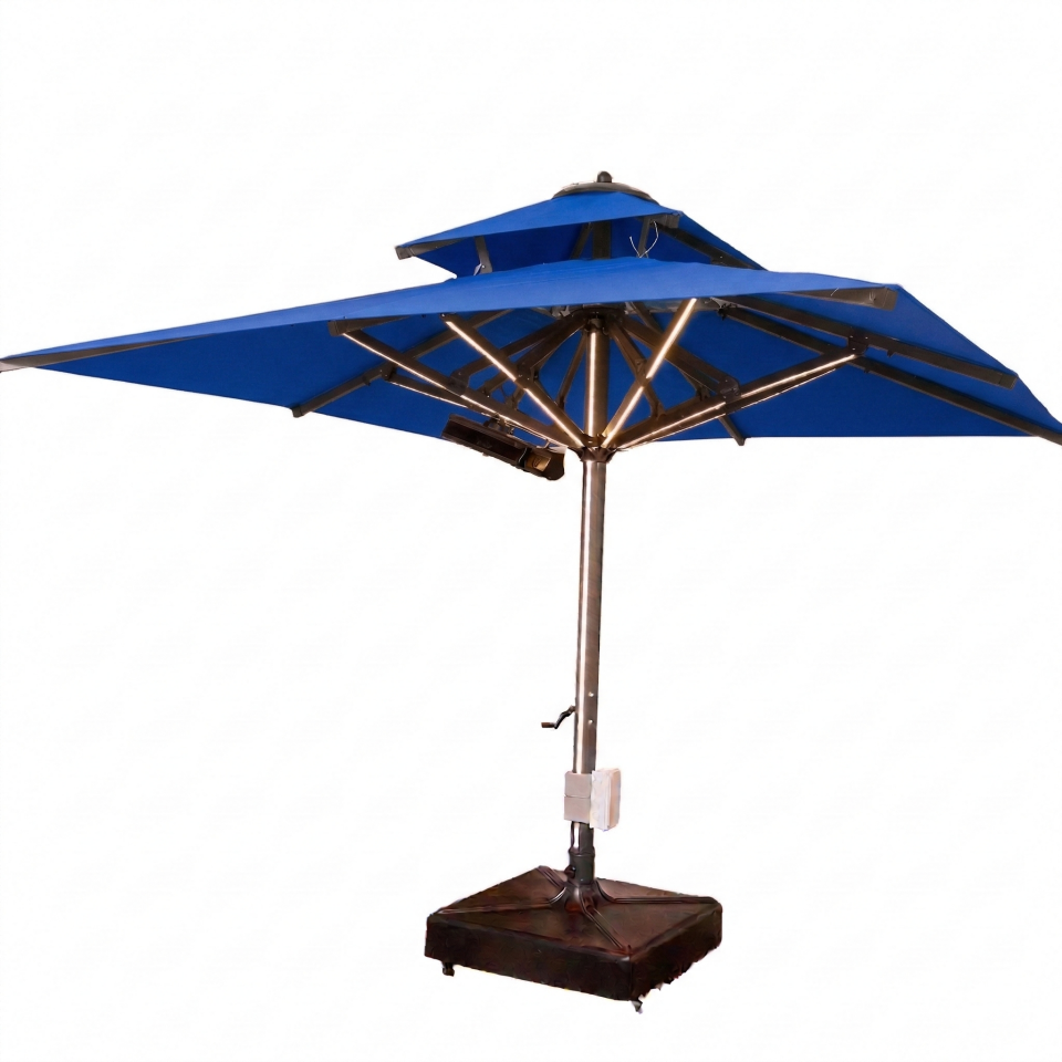 3x3 Teleskopik lux Bahçe Şemsiyesi Ledli Isıtıcılı Akrilik Kumaş Mavi Renk