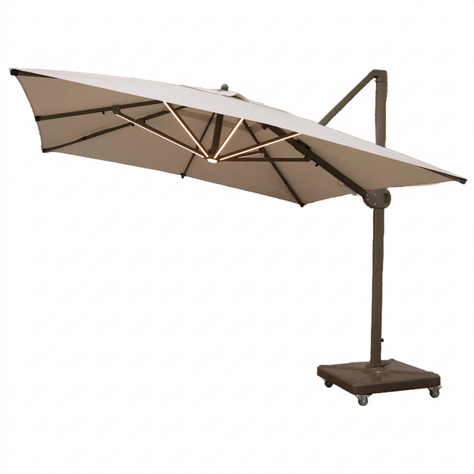 3.5x3.5 Yandan Gövdeli Bahçe Şemsiyesi Akrilik Kumaş Led sistemli Mavi