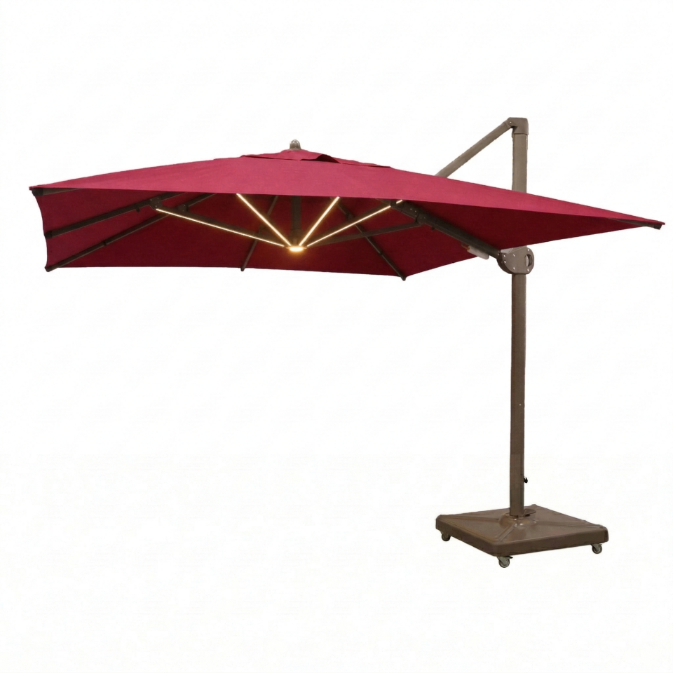 3.5x3.5 Yandan Gövdeli Bahçe Şemsiyesi Akrilik Kumaş Led sistemli Bordo
