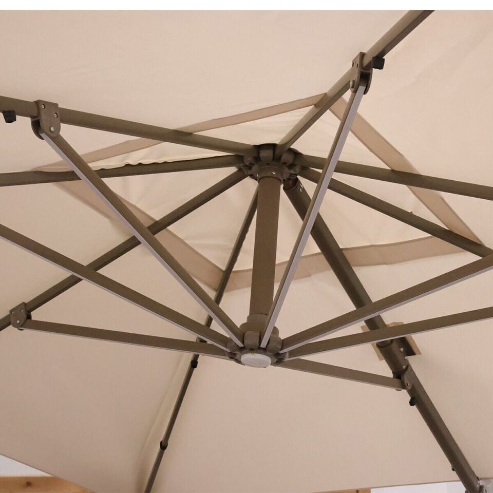 3.5x3.5 Yandan Gövdeli Bahçe Şemsiyesi Akrilik Kumaş Led sistemli Koyu Yeşil