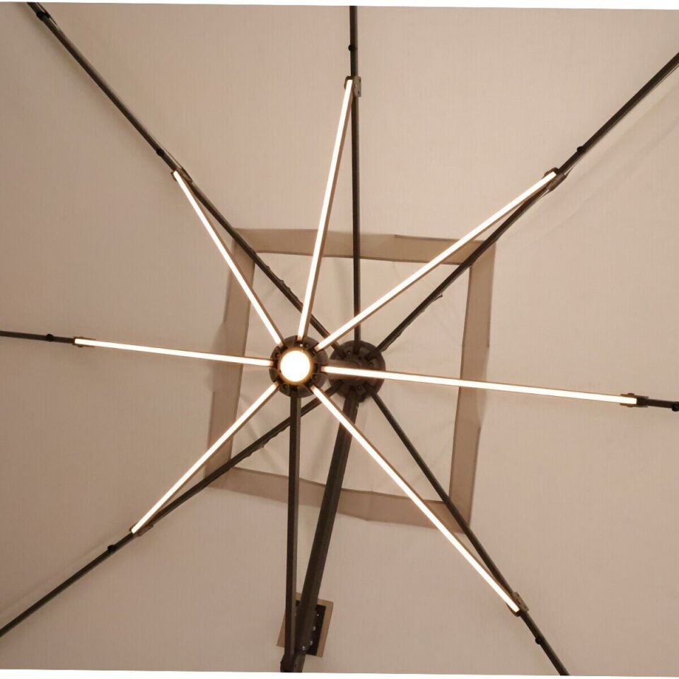 3.5x3.5 Yandan Gövdeli Bahçe Şemsiyesi Akrilik Kumaş Led sistemli Koyu Yeşil