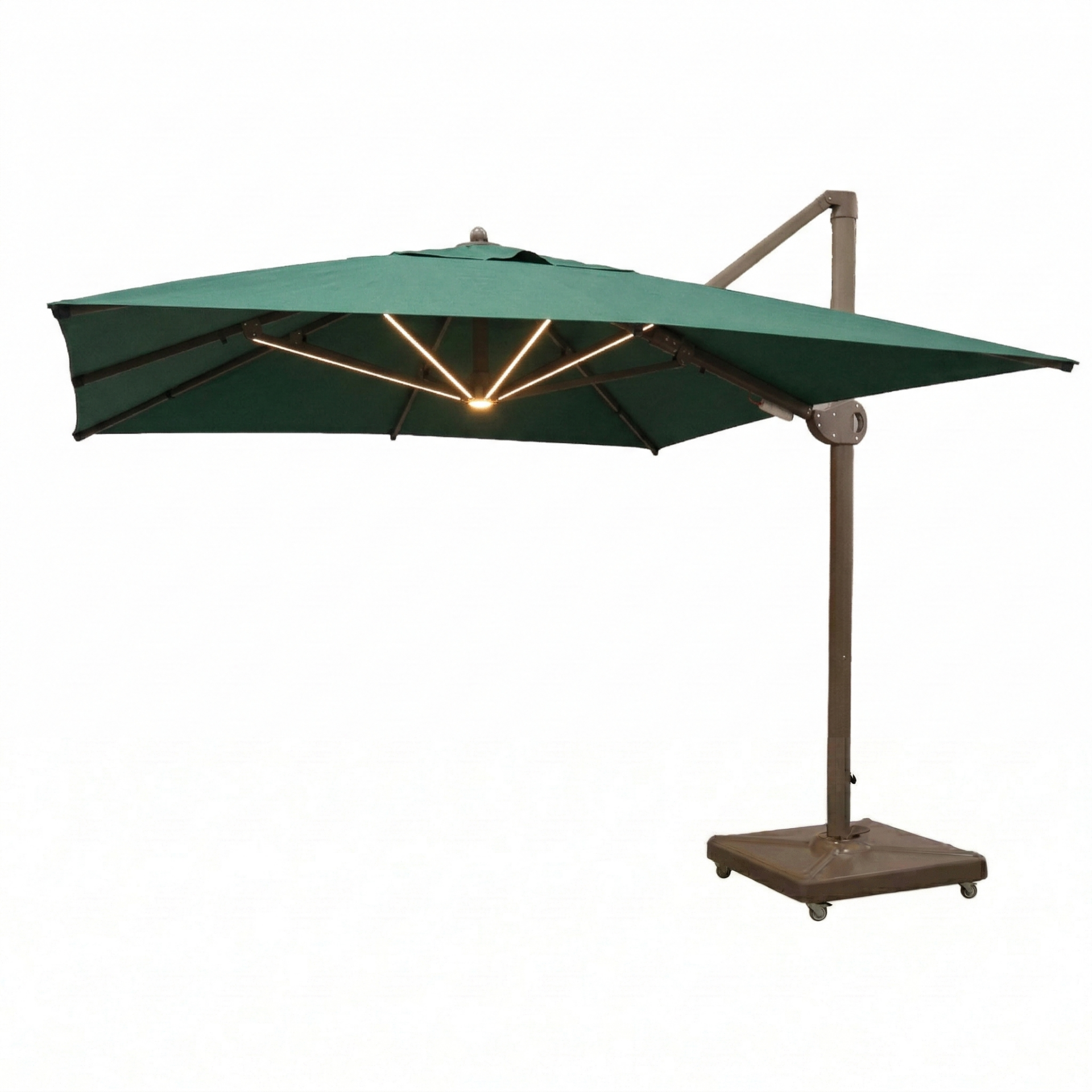 3.5x3.5 Yandan Gövdeli Bahçe Şemsiyesi Akrilik Kumaş Led sistemli Koyu Yeşil
