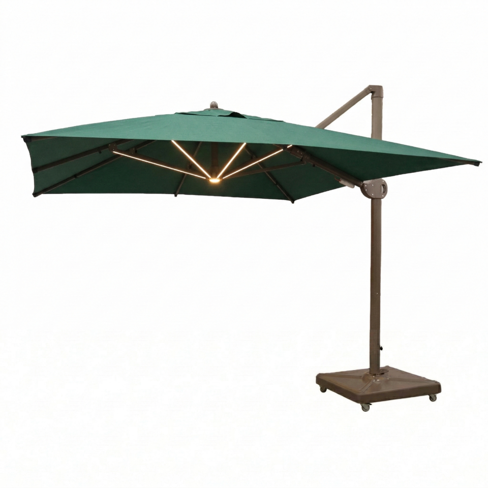 3.5x3.5 Yandan Gövdeli Bahçe Şemsiyesi Akrilik Kumaş Led sistemli Koyu Yeşil