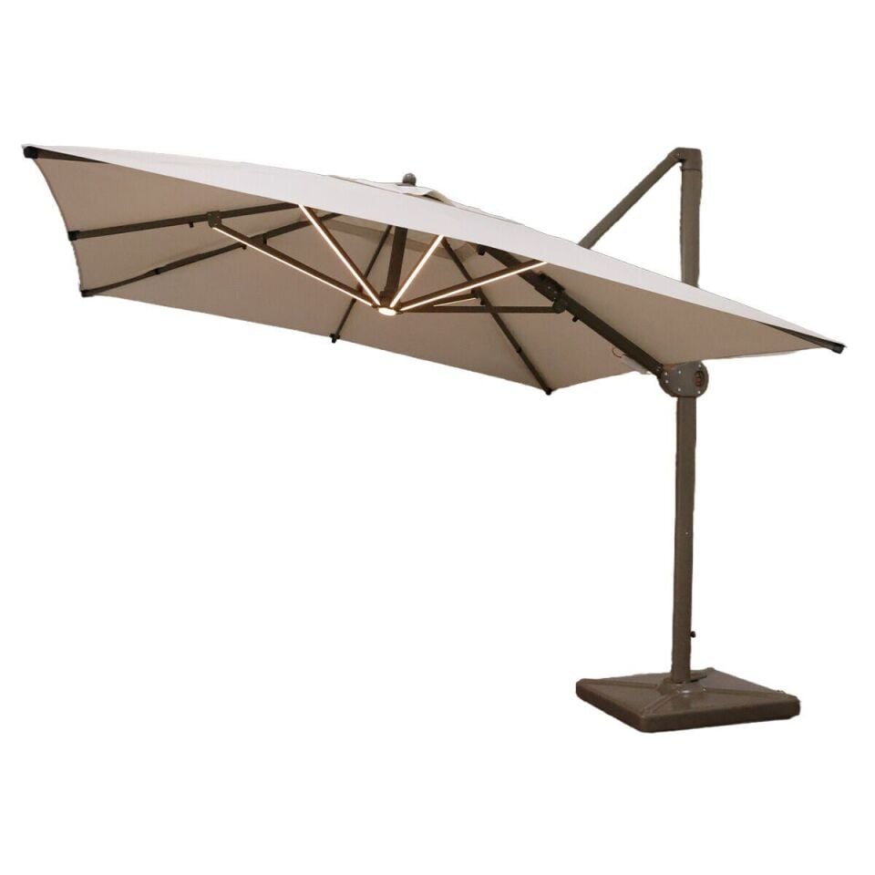 3.5x3.5 Yandan Gövdeli Bahçe Şemsiyesi Akrilik Kumaş Led sistemli Yeşil