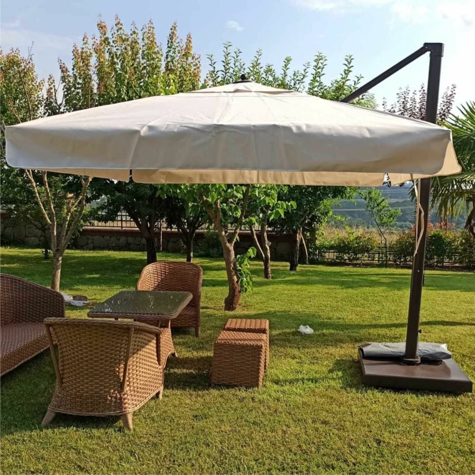 3.5x3.5 Yandan Gövdeli Bahçe Şemsiyesi  Polyester Dokuma Kumaş Mavi