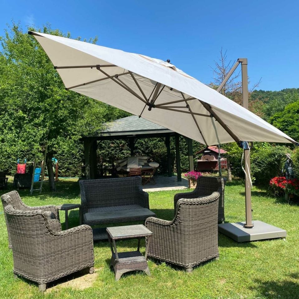 3X3 Yandan Gövdeli Saçaksız Şemsiye Akrilik Kumaş Krem