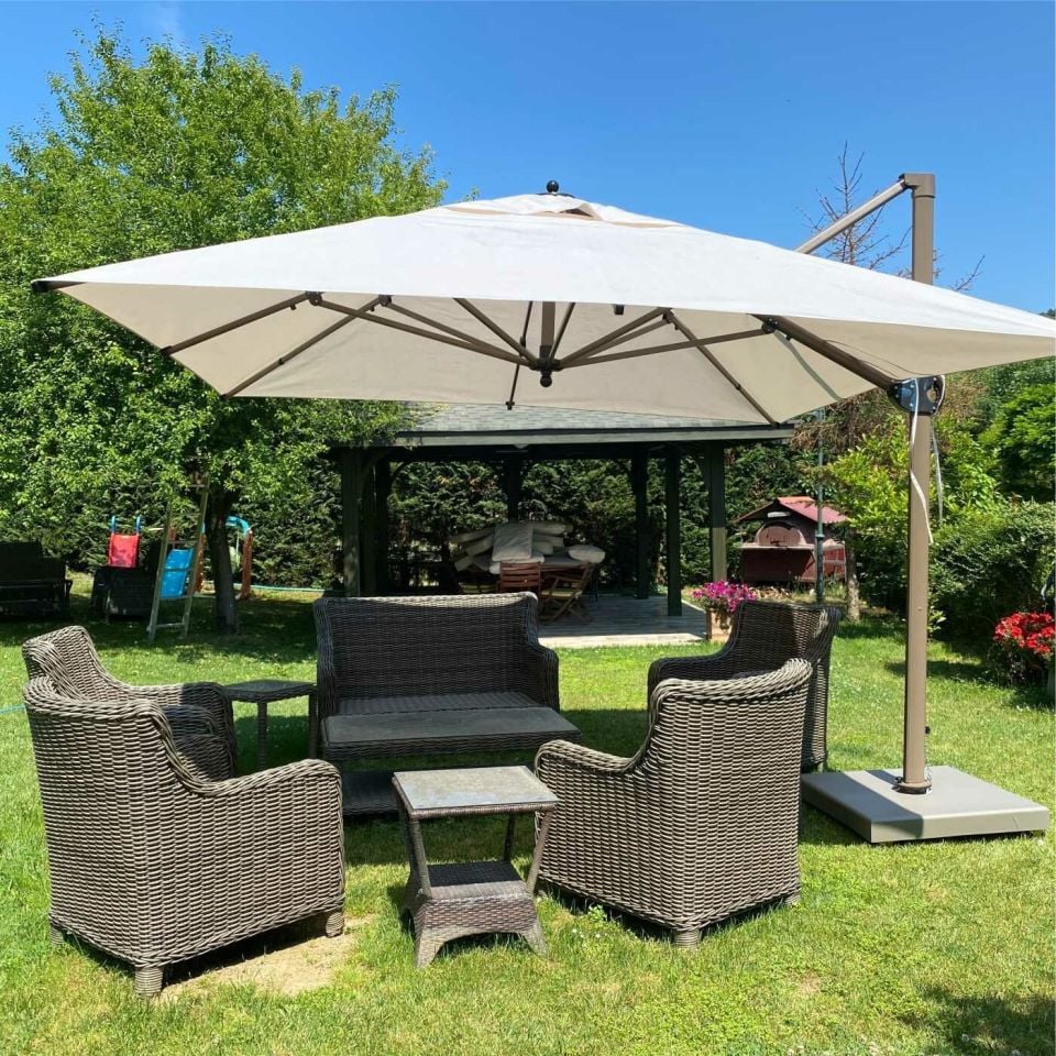 3X3 Yandan Gövdeli Saçaksız Şemsiye Akrilik Kumaş Krem