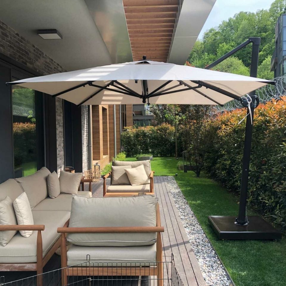 3X3 Yandan Gövdeli Saçaksız Şemsiye Akrilik Kumaş Siyah