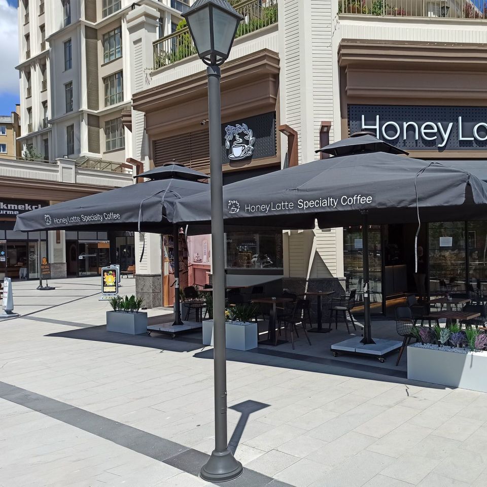 3x3 Teleskopik Eko Model Şemsiye Saçaklı Akrilik Kumaş Mavi