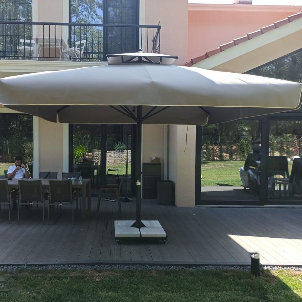 3x3 Teleskopik Eko Model Şemsiye Saçaklı Akrilik Kumaş Mavi