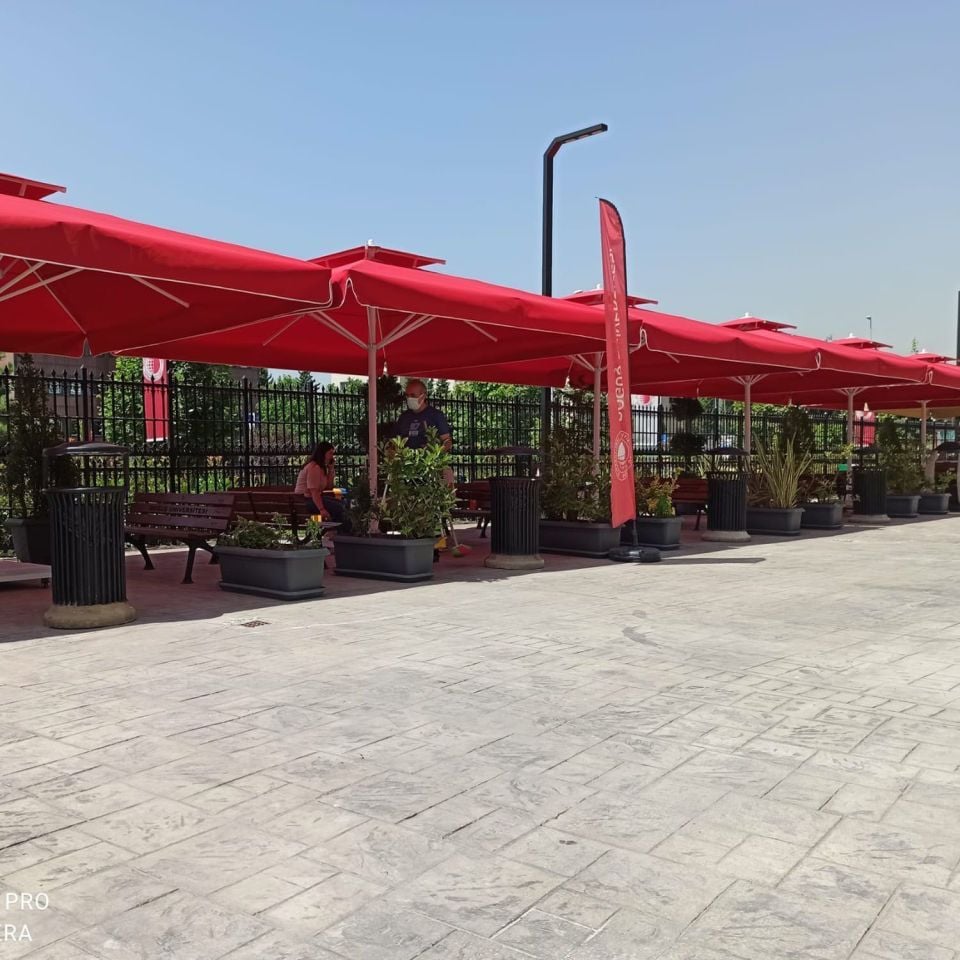 3x3 Teleskopik Eko Model Şemsiye Saçaklı Polyester Dokuma Kumaş Krem Renk