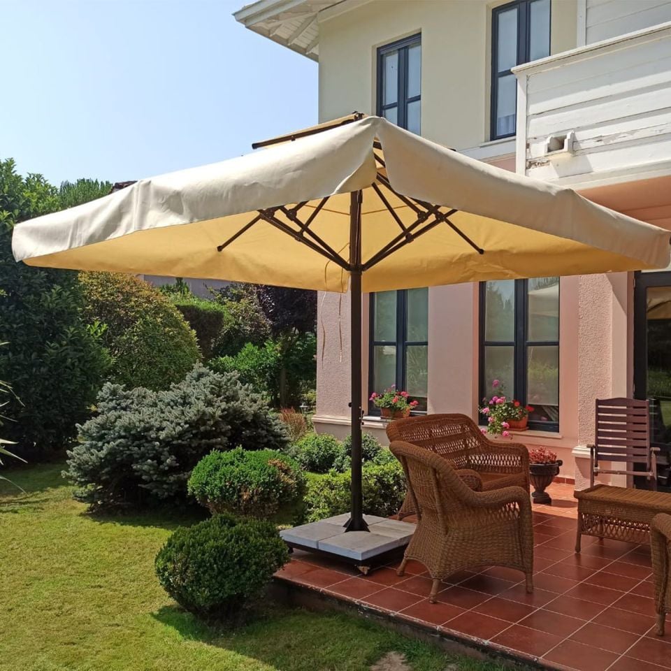 3,5x3,5 Teleskopik Eko Model Şemsiye Saçaklı Akrilik Kumaş Bordo