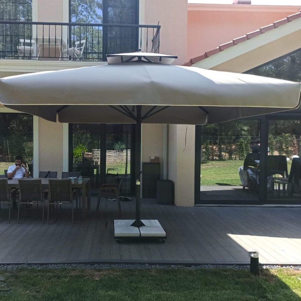 4x4 Teleskopik Eko Model Cafe Şemsiyesi Akrilik Kumaşlı, saçaksız, Yeşil