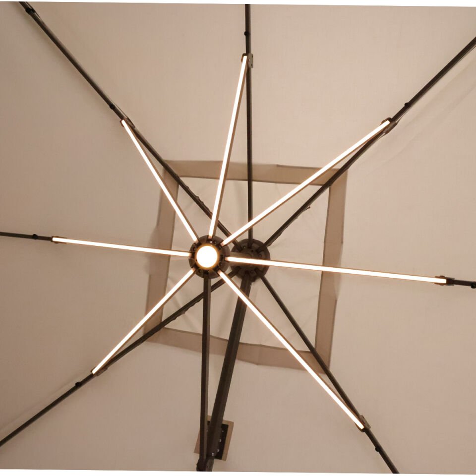 3x3 Yandan Gövdeli Bahçe Şemsiyesi Akrilik Kumaş Led sistemli