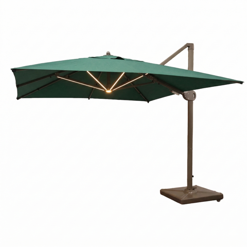 3x3 Yandan Gövdeli Bahçe Şemsiyesi Akrilik Kumaş Led sistemli Koyu Yeşil