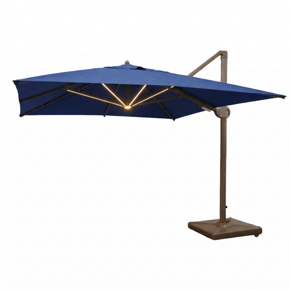 3x3 Yandan Gövdeli Bahçe Şemsiyesi Akrilik Kumaş Led sistemli Mavi