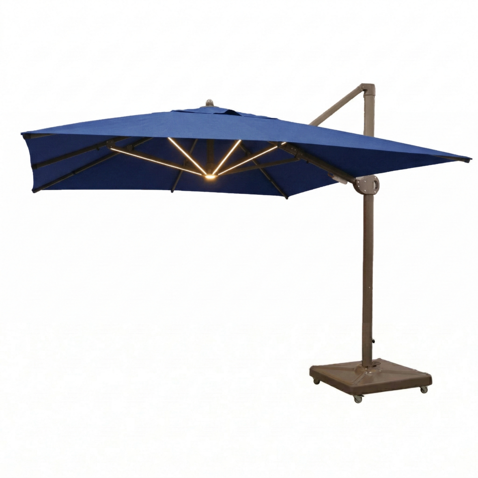 3x3 Yandan Gövdeli Bahçe Şemsiyesi Akrilik Kumaş Led sistemli Mavi