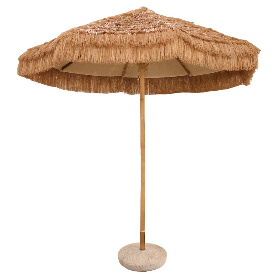 2.5 Metre Yuvarlak Ahşap Gövdeli Saçaklı Bohem Saz Şemsiye