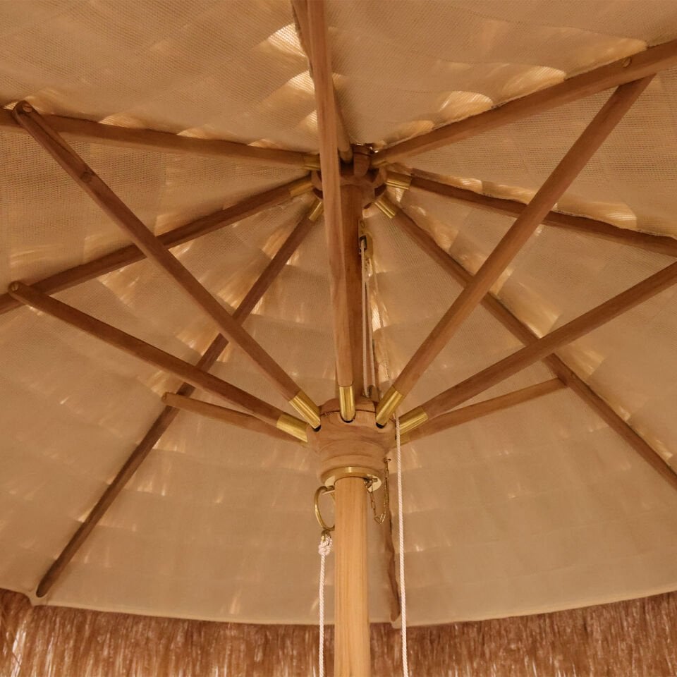 2.5 Metre Yuvarlak Ahşap Gövdeli Saçaklı Bohem Saz Şemsiye