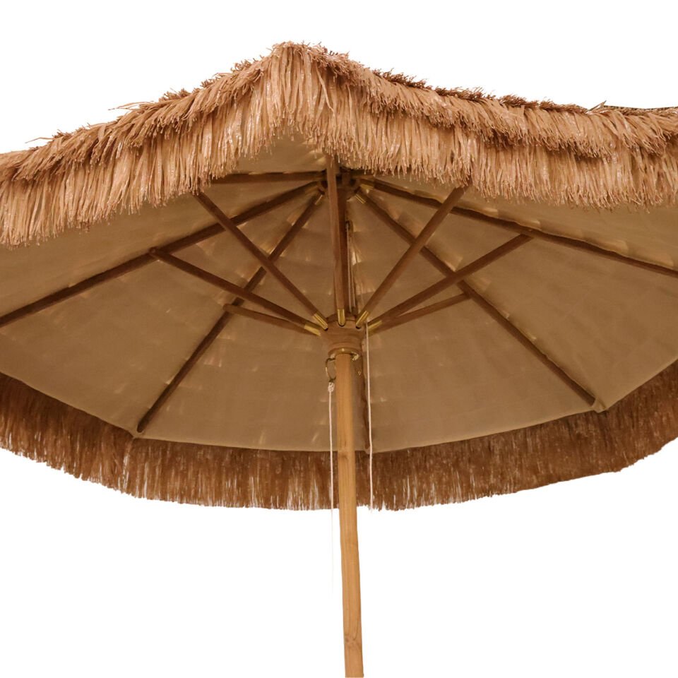 2.5 Metre Yuvarlak Ahşap Gövdeli Saçaklı Bohem Saz Şemsiye